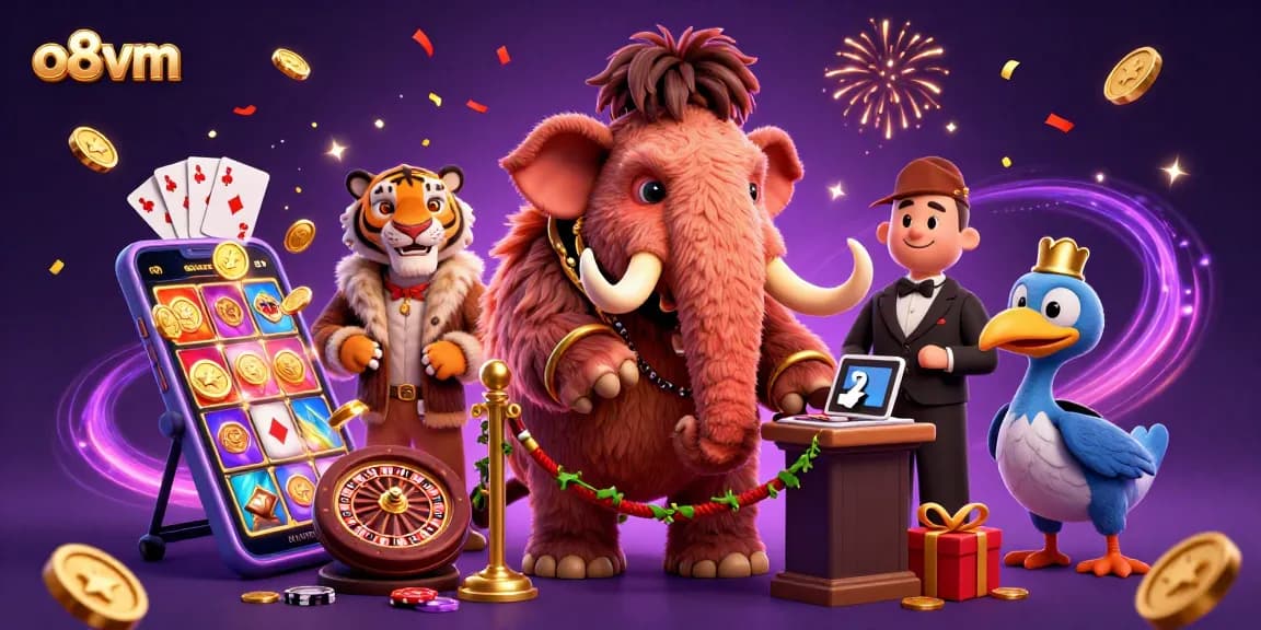Experience the vibrant world of o8vm with a 3D mammoth bouncer and casino excitement.