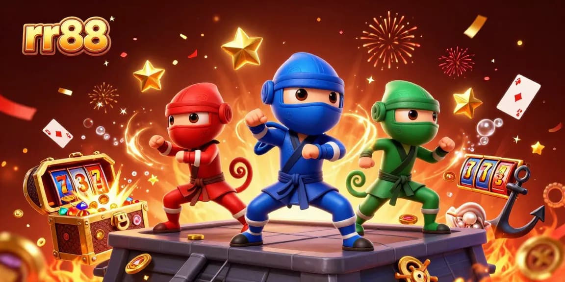 Experience excitement and thrills at rr88 with energetic ninja chameleons amidst dazzling casino elements.