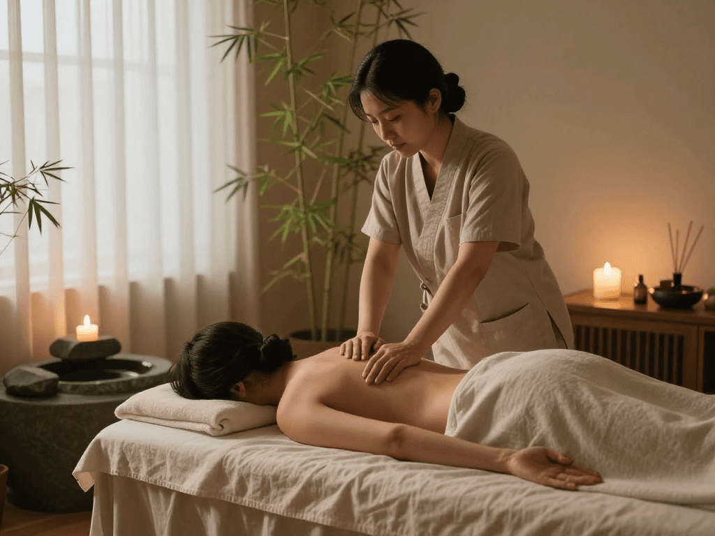 Relaxing 서울출장안마 in a serene spa setting with soothing atmosphere.