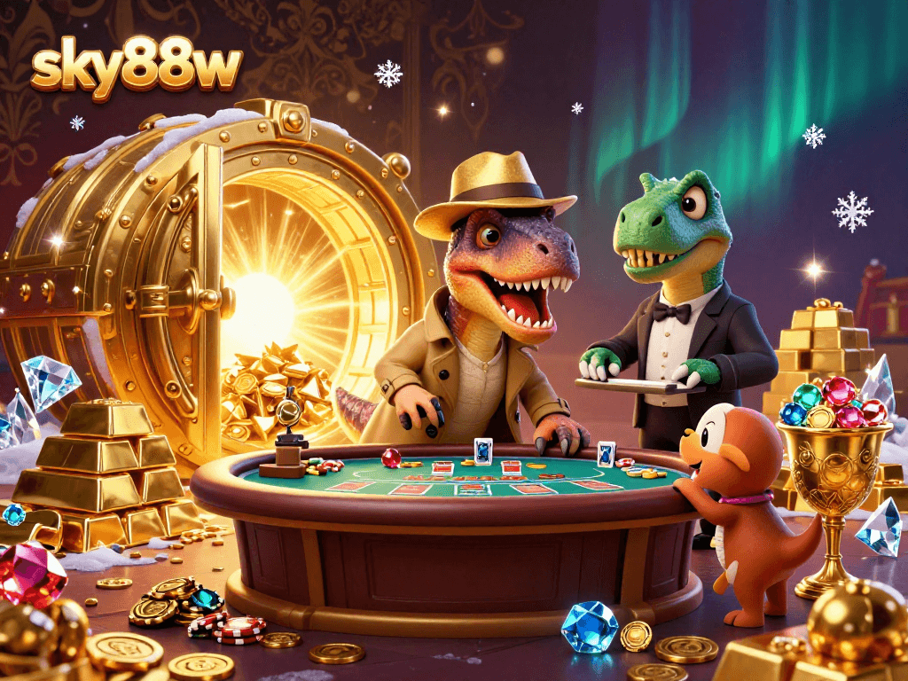 Experience thrilling casino gameplay with a velociraptor card counter at sky88w casino.