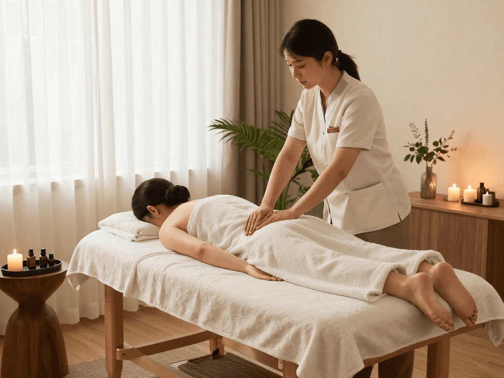 Experience 용산출장마사지 in a luxurious home massage setup showcasing a skilled therapist.
