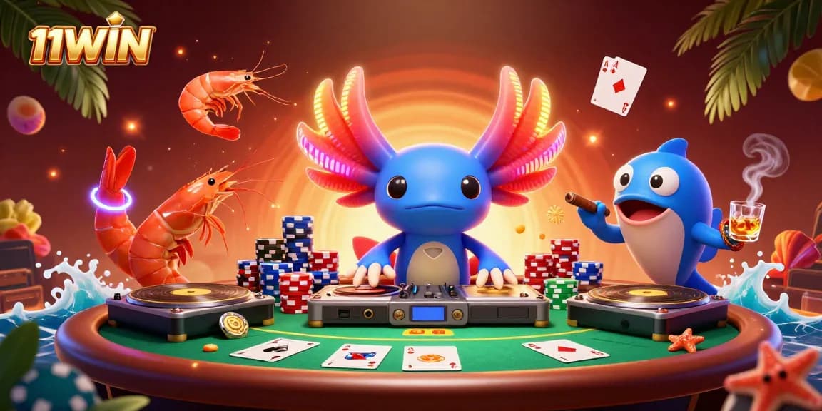 Experience the vibrant gaming world of 11WIN with this lively cartoon digital illustration.
