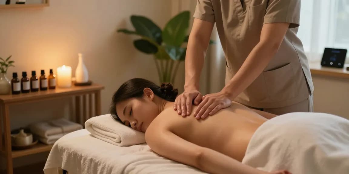 진주마사지로 편안하게 몸을 풀어주는 마사지 장면