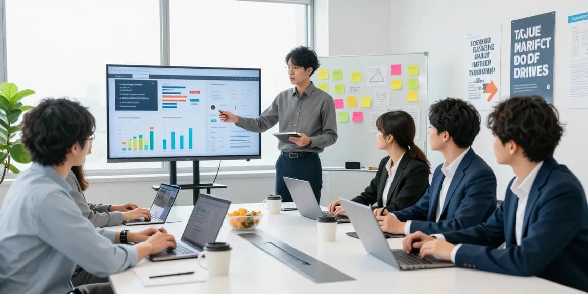 SNS運用代行のおすすめのために、デジタルマーケティングのプロが戦略セッションを行っているオフィスの様子