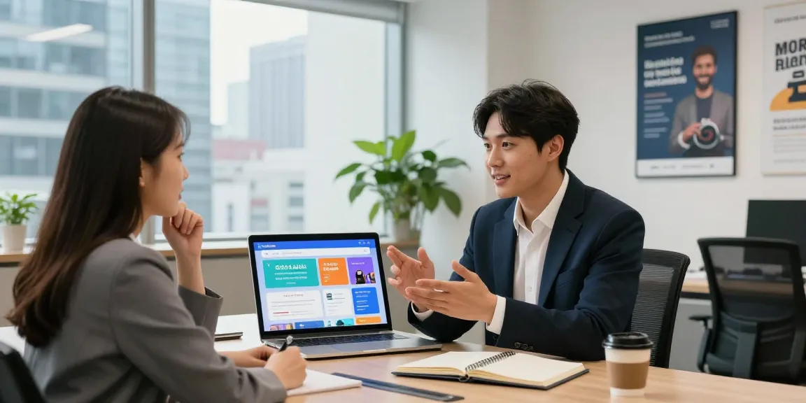 Consultant presenting benefits of an 오피사이트 in modern office setting with client engaged.