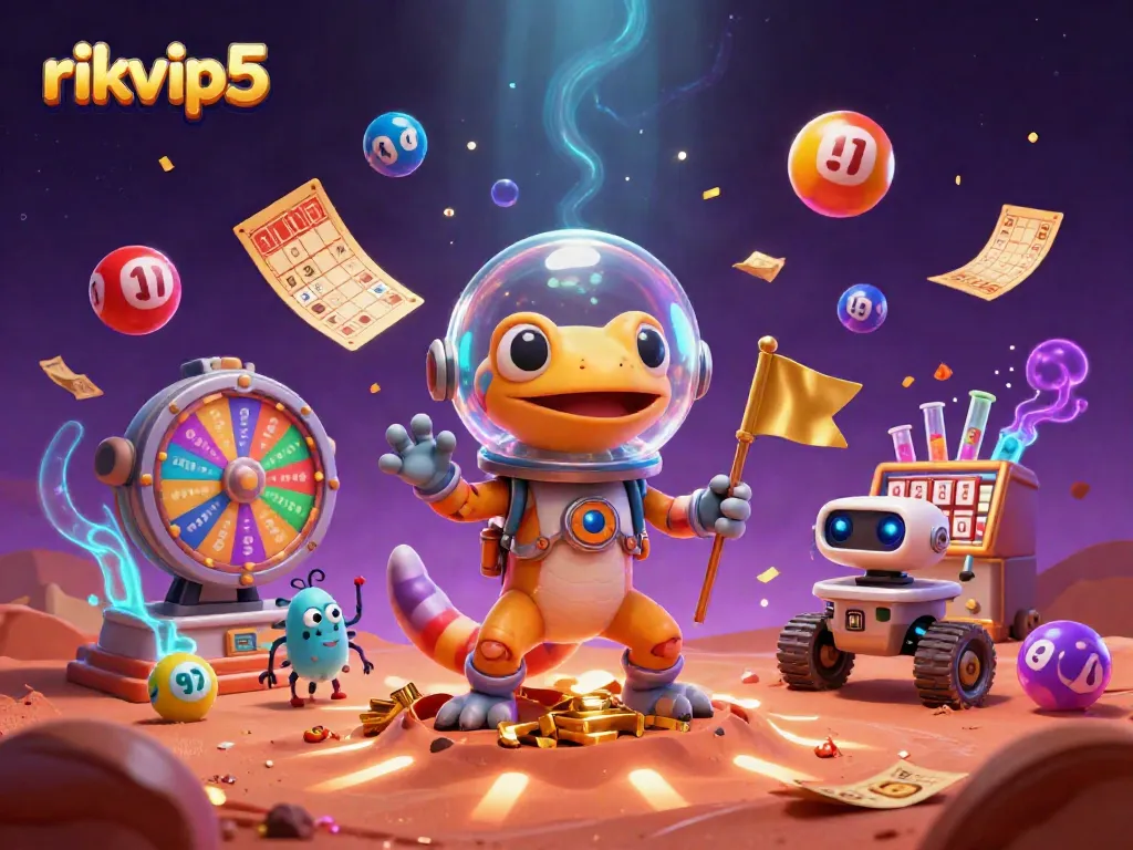 Engage in a vibrant Martian casino adventure with rikvip5 as gecko and robot discover treasures.