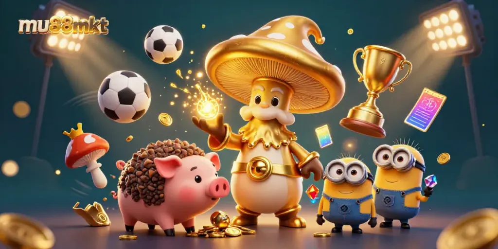 Experience thrilling winning moments with mu88mkt in this captivating 3D casino-themed illustration.