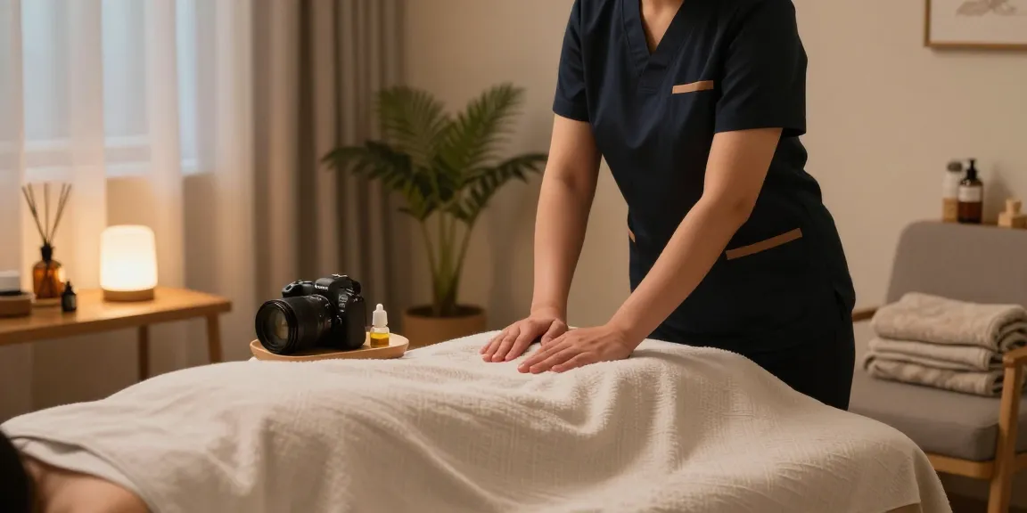 Experience premium 서울출장마사지 in a serene home setting, featuring a professional therapist prepare for a relaxing session.