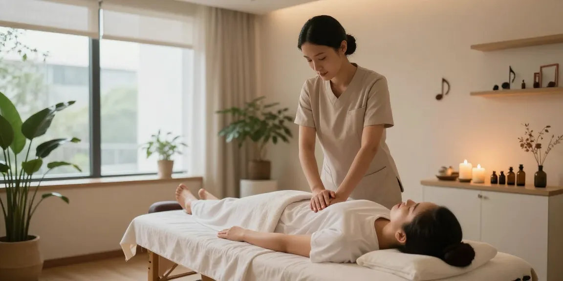 스웨디시 마사지 중인 고객과 테라피스트, 아늑한 스파 환경