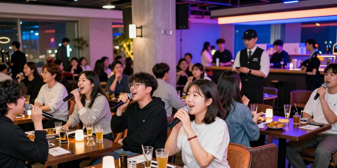 인천쓰리노에서 고객들이 즐겁게 노래하고 음료를 즐기는 모습