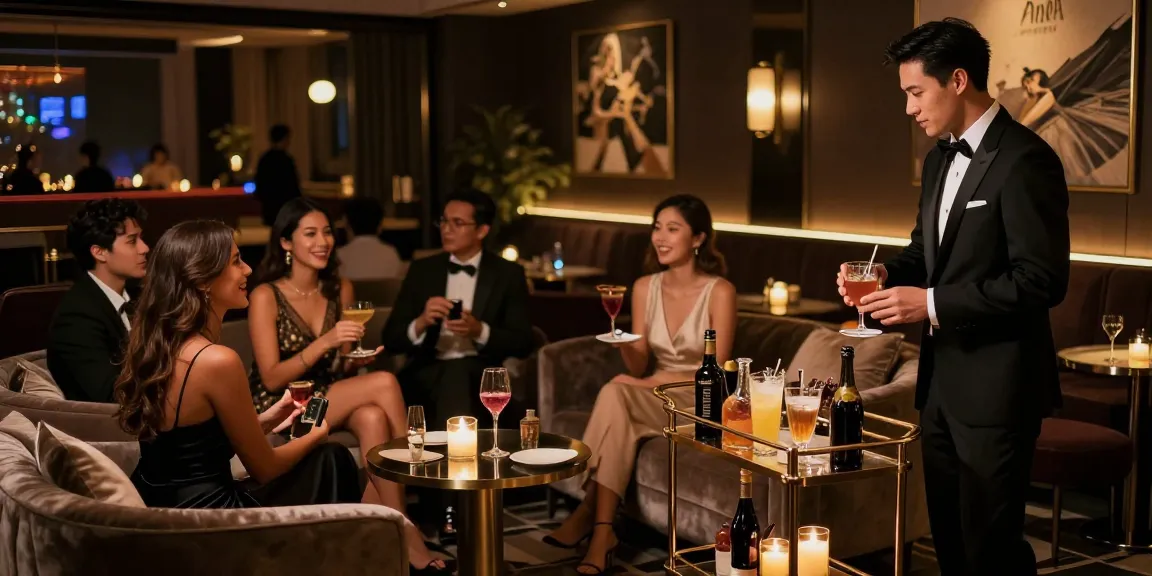 쩜오 고급 프리미엄 룸에서 손님을 맞이하는 모습과 세련된 분위기
