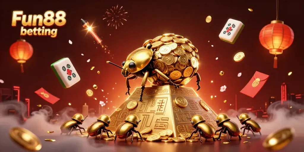 Experience Fun88 betting with a dynamic 3D scene featuring gold coins and casino symbols.