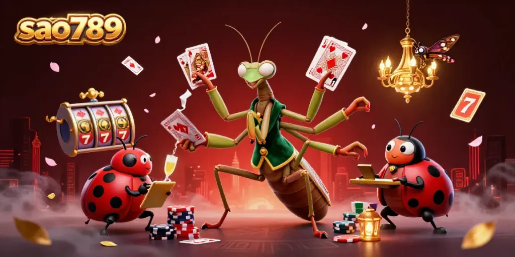 Experience the captivating energy of sao789's online casino scene, featuring dynamic characters and vibrant game elements.