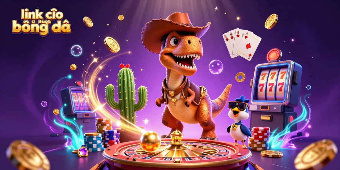 Engage in thrilling gameplay with "link vào kết quả bóng đá" featuring cartoon characters amidst cascading coins and vibrant gambling elements.