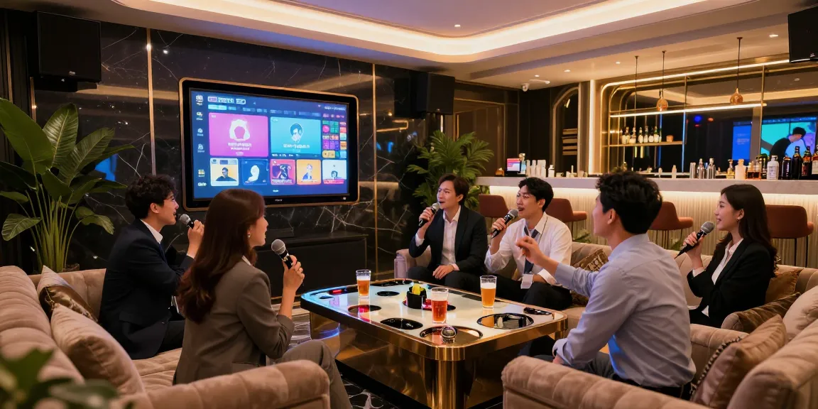 강남쩜오에서 스타일리시한 카라오케 이용 장면과 고급스러운 분위기