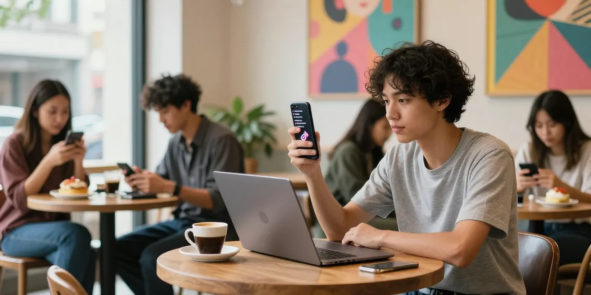 フォロワーとインタラクションを管理しながらコンテンツを作成するインフルエンサーを示す魅力的なソーシャルメディアシーン。魅力的なオンラインプレゼンスを構築する上でのフォロワー買うの重要性を強調しています。