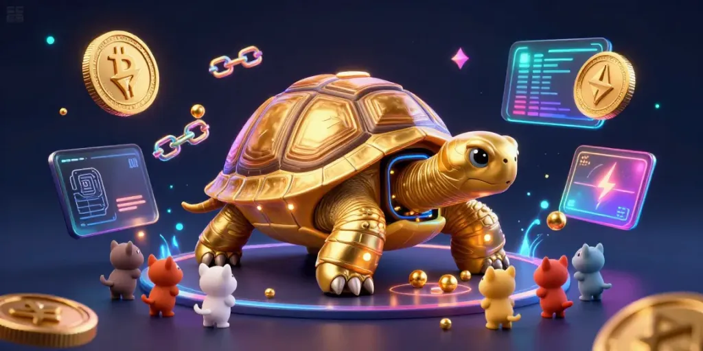 Engage with the EE 88 gaming experience featuring a golden tortoise pinball and crypto elements.