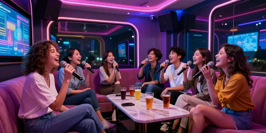 강남도파민에서 친구들과 함께 노래를 부르며 즐거운 시간을 보내는 모습