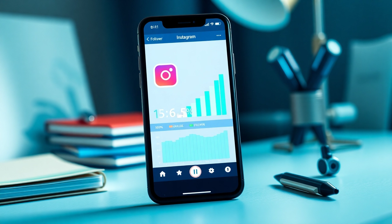 インスタ フォロワー 買うためのデジタルマーケティングの設定と統計が表示されたスマートフォン