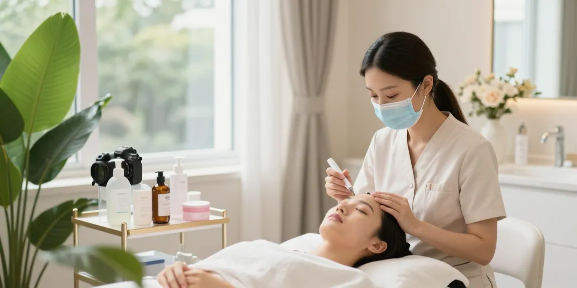 신사역 온다에서 제공하는 피부 관리 서비스 중 콜라겐 부스터 치료 장면