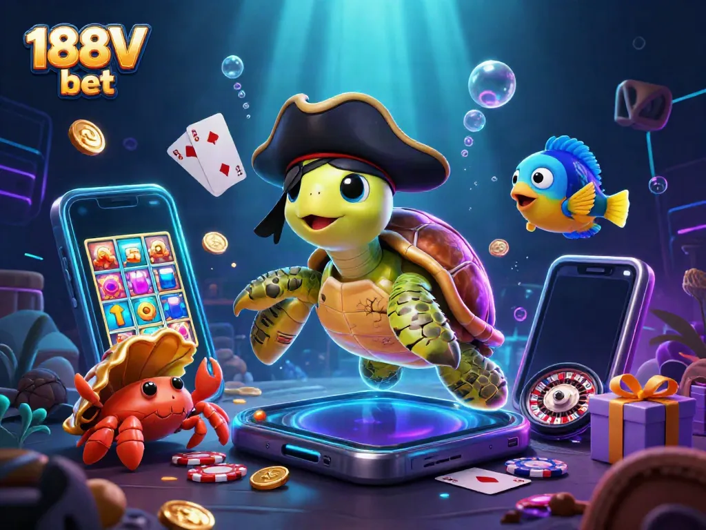 Experience thrilling gameplay with 188V bet in this vibrant 3D casino illustration showcasing dynamic gaming elements.
