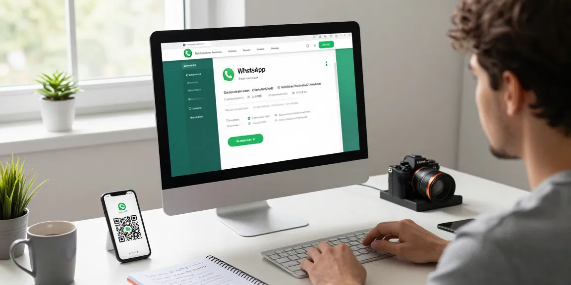 User accessing WhatsApp網頁版 on a desktop with modern workspace setup, showcasing productivity and technology integration.