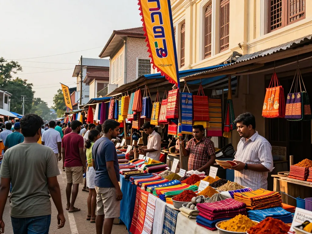 Explore vibrant Sri Lanka Ads showcasing local crafts and community engagement in a lively marketplace