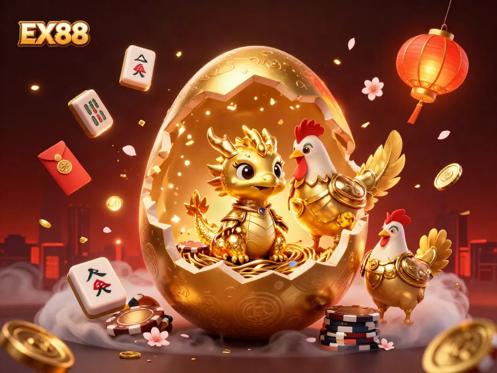 Enhance your gameplay with EX88 and see the captivating baby dragon among poker chips.