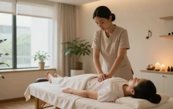 스웨디시 마사지 중인 고객과 테라피스트, 아늑한 스파 환경